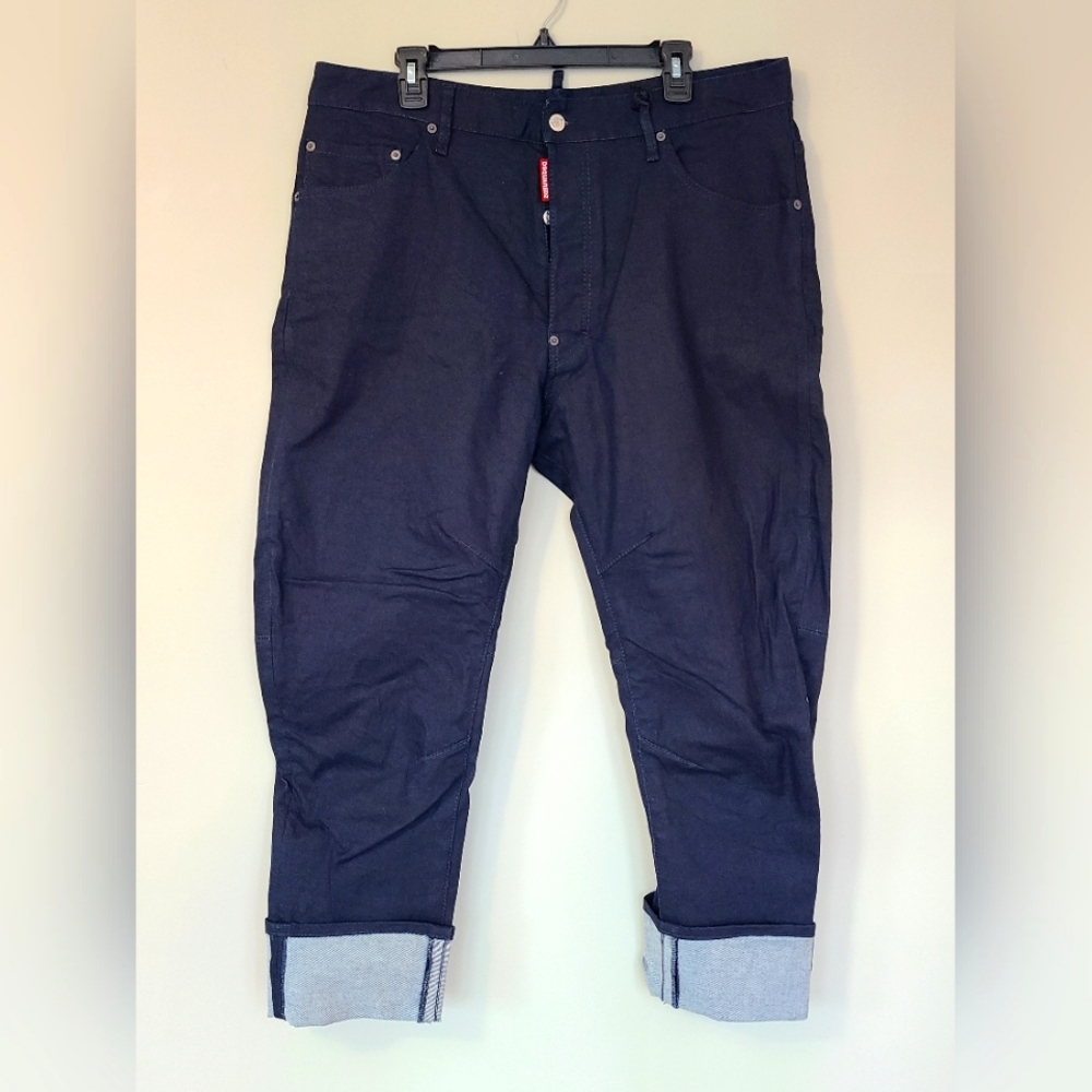DSQUARED2 🇨🇦 Combat Jeans with Bros print cuff - Fits 38” Waist, Dark Navy